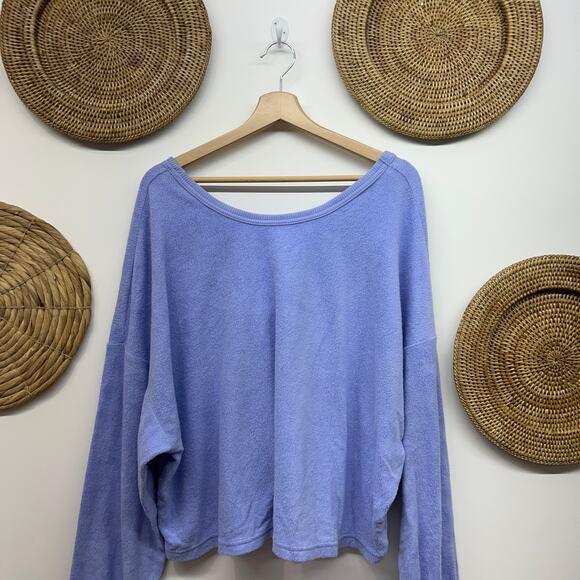 Aerie Oversized Long Sleeve Top Plus Size XXL Baby Blue Terry Cloth Ruched - Picture 3 of 6